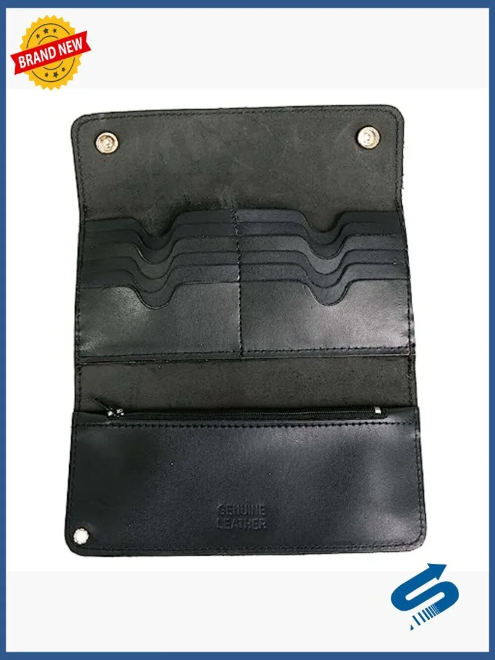Mens Biker Bifold Leather Wallet with Removable Chain Anti-Theft Wallet